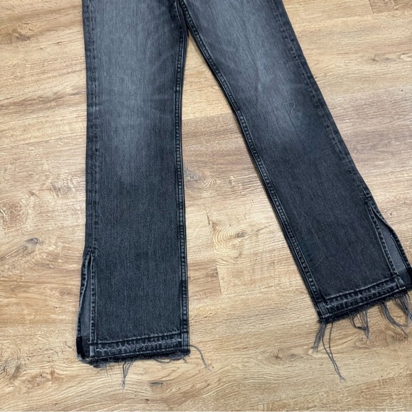 EB Denim Straight‎ Leg Unraveled Two Jean Washed Black Denim Split Hem Sz 24 - Picture 5 of 11